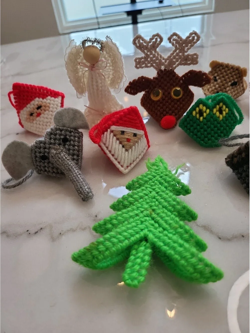Vintage Plastic Canvas Needlepoint Christmas Ornaments Lot of 12 Circa 1980s